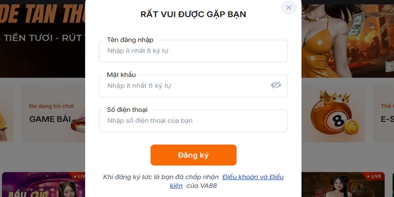 Đăng ký tài khoản va88 hoàn thành nhanh chóng sau 4 bước